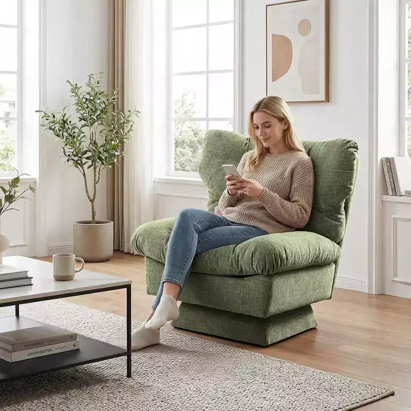 360-Degree Swivel Upholstered Chair, Cozy Chenille & Thick Cushion for Home, Office Spaces