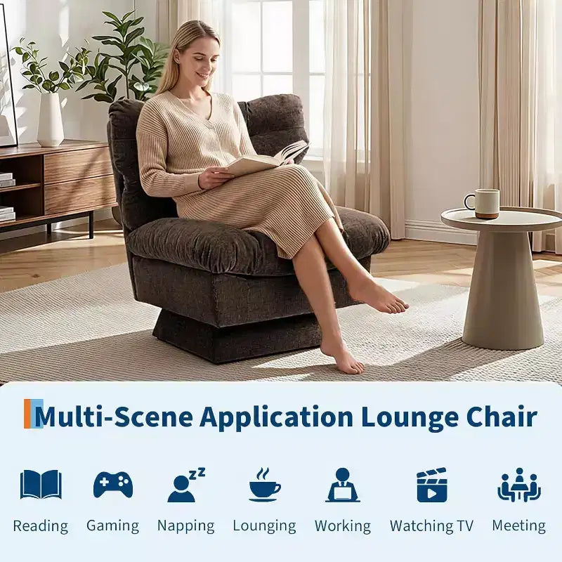 360-Degree Swivel Upholstered Chair, Cozy Chenille & Thick Cushion for Home, Office Spaces