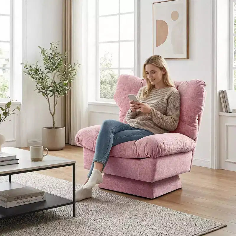 360-Degree Swivel Upholstered Chair, Cozy Chenille & Thick Cushion for Home, Office Spaces