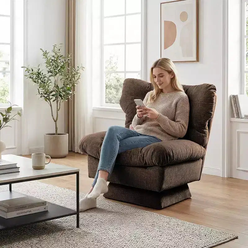Fauteuil pivotant à 360° - Fauteuil de lecture moderne avec coussin épais et tissu chenille douillet | Fauteuil rembourré pour salon, chambre à coucher