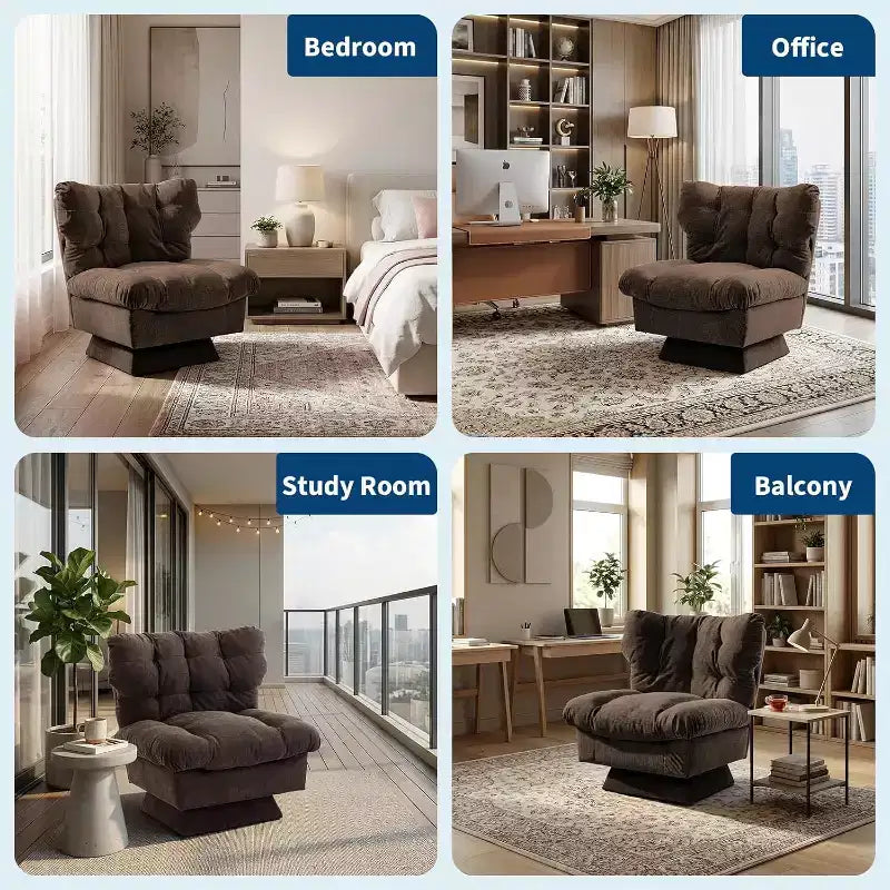 Fauteuil pivotant à 360° - Fauteuil de lecture moderne avec coussin épais et tissu chenille douillet | Fauteuil rembourré pour salon, chambre à coucher