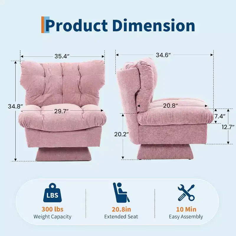 Fauteuil pivotant à 360° - Fauteuil de lecture moderne avec coussin épais et tissu chenille douillet | Fauteuil rembourré pour salon, chambre à coucher