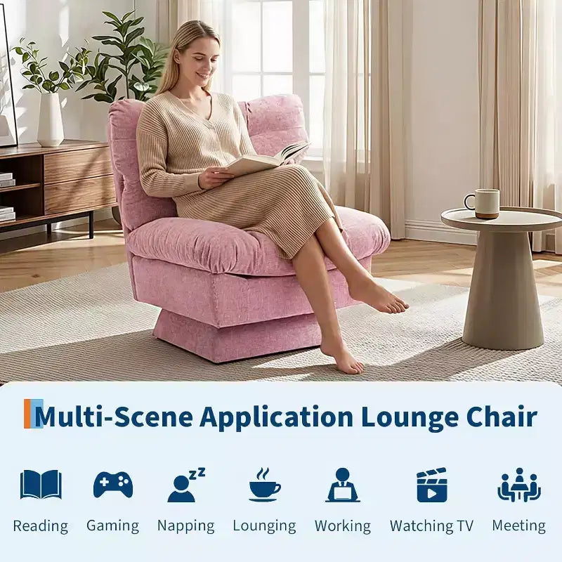 Fauteuil pivotant à 360° - Fauteuil de lecture moderne avec coussin épais et tissu chenille douillet | Fauteuil rembourré pour salon, chambre à coucher