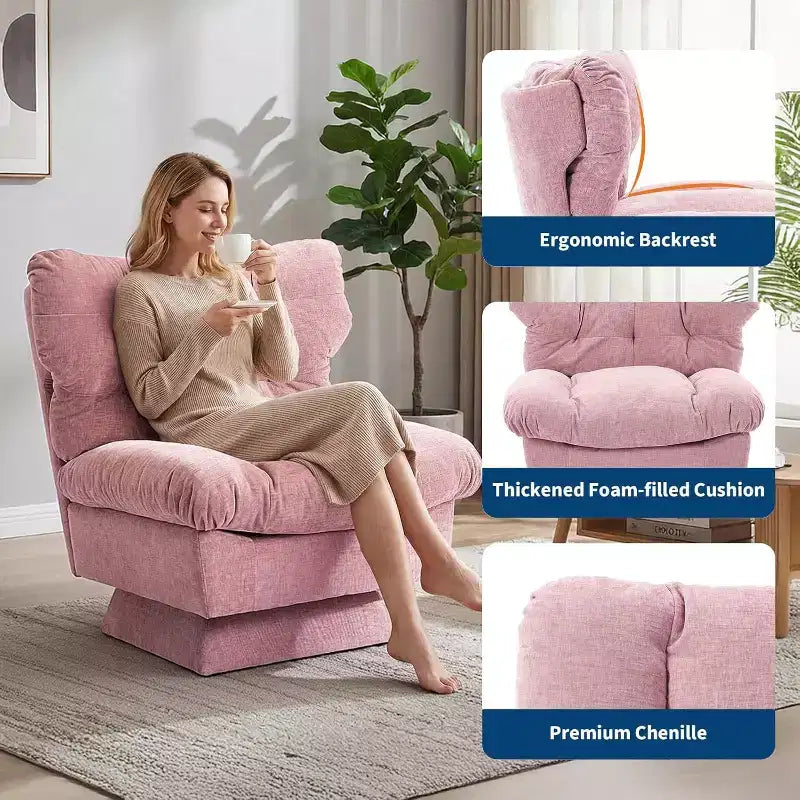 Fauteuil pivotant à 360° - Fauteuil de lecture moderne avec coussin épais et tissu chenille douillet | Fauteuil rembourré pour salon, chambre à coucher