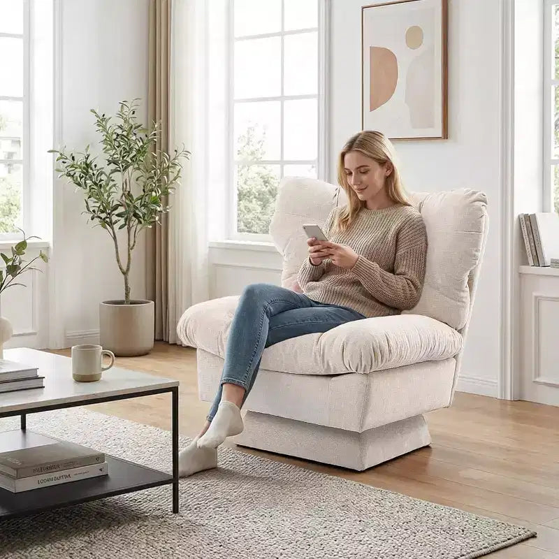 Fauteuil pivotant à 360° - Fauteuil de lecture moderne avec coussin épais et tissu chenille douillet | Fauteuil rembourré pour salon, chambre à coucher