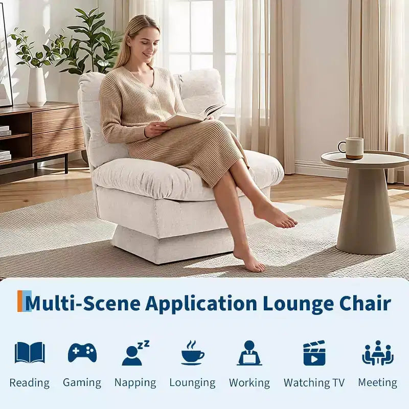Fauteuil pivotant à 360° - Fauteuil de lecture moderne avec coussin épais et tissu chenille douillet | Fauteuil rembourré pour salon, chambre à coucher