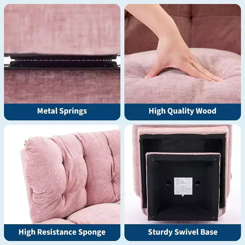Fauteuil pivotant à 360° - Fauteuil de lecture moderne avec coussin épais et tissu chenille douillet | Fauteuil rembourré pour salon, chambre à coucher