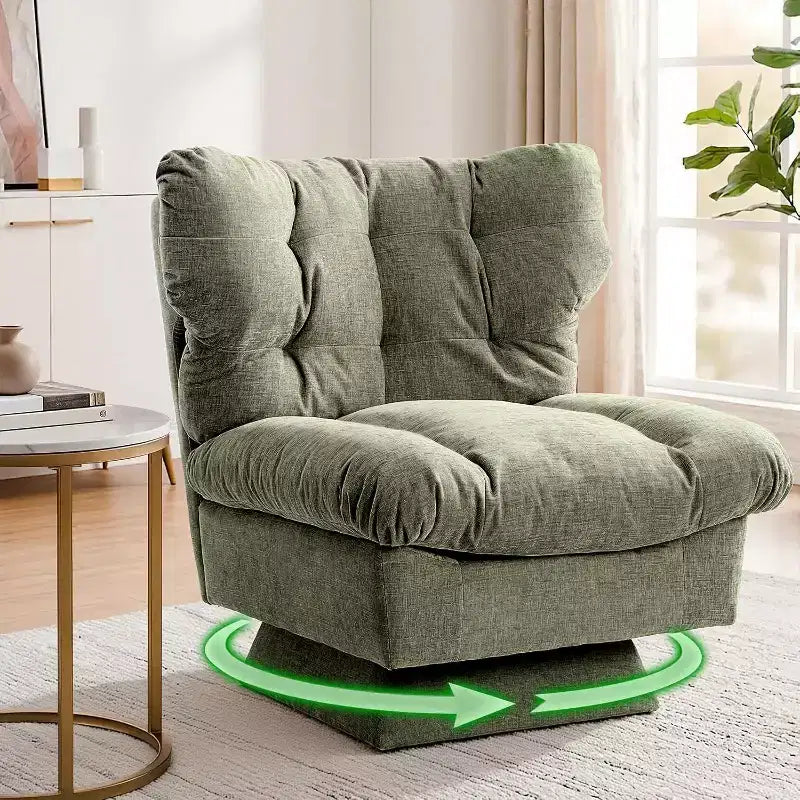Fauteuil pivotant à 360° - Fauteuil de lecture moderne avec coussin épais et tissu chenille douillet | Fauteuil rembourré pour salon, chambre à coucher