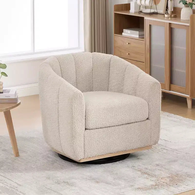 TUYOHW 31.89 Modern Chenille Swivel Barrel Chair,Accent Chair with Metal Base,Upholstered Lounge Armchair for Living Room,Office,Bedroom