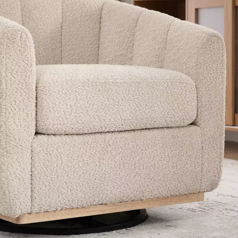 TUYOHW 31.89 Modern Chenille Swivel Barrel Chair,Accent Chair with Metal Base,Upholstered Lounge Armchair for Living Room,Office,Bedroom