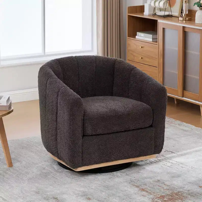 TUYOHW 31.89 Modern Chenille Swivel Barrel Chair,Accent Chair with Metal Base,Upholstered Lounge Armchair for Living Room,Office,Bedroom