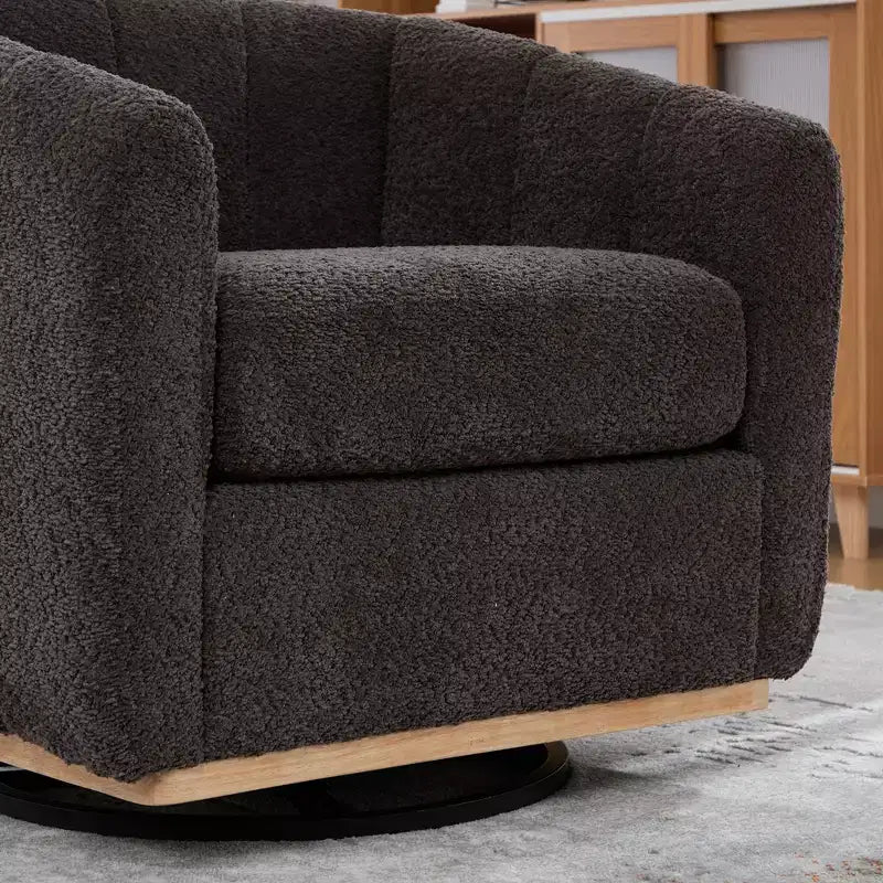 TUYOHW 31.89 Modern Chenille Swivel Barrel Chair,Accent Chair with Metal Base,Upholstered Lounge Armchair for Living Room,Office,Bedroom