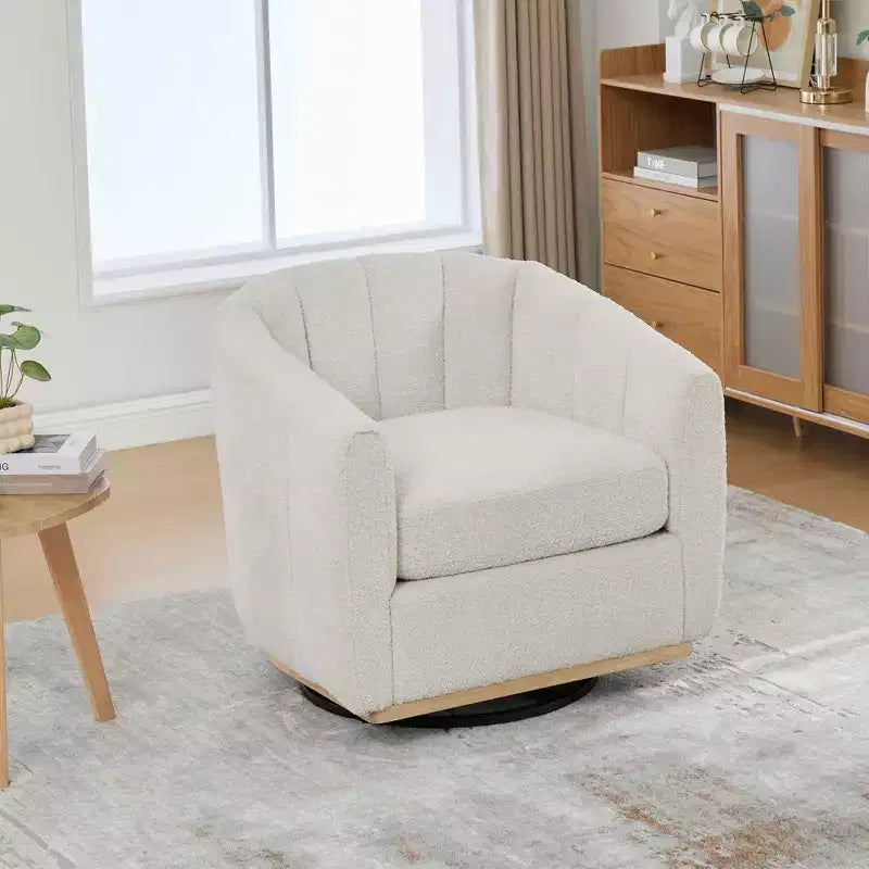 TUYOHW 31.89 Modern Chenille Swivel Barrel Chair,Accent Chair with Metal Base,Upholstered Lounge Armchair for Living Room,Office,Bedroom