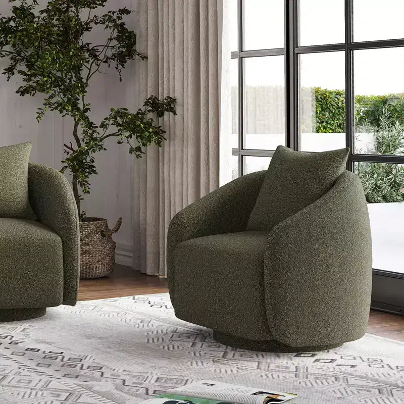 TUYOHW Swivel Accent Chair,Rotating Barrel Armchair with Back Pillow,Solid Wood Frame,Teddy Upholstered Chair for Living Room,Bedroom,Office