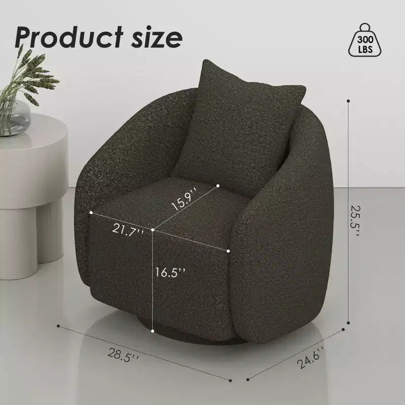 TUYOHW Swivel Accent Chair,Rotating Barrel Armchair with Back Pillow,Solid Wood Frame,Teddy Upholstered Chair for Living Room,Bedroom,Office