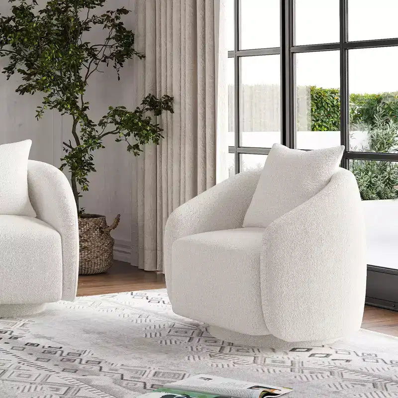 TUYOHW Swivel Accent Chair,Rotating Barrel Armchair with Back Pillow,Solid Wood Frame,Teddy Upholstered Chair for Living Room,Bedroom,Office