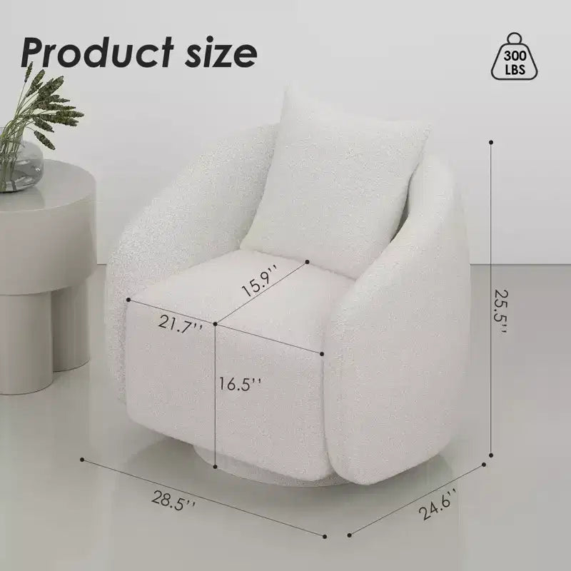 TUYOHW Swivel Accent Chair,Rotating Barrel Armchair with Back Pillow,Solid Wood Frame,Teddy Upholstered Chair for Living Room,Bedroom,Office