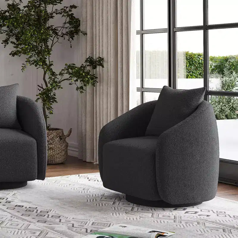 TUYOHW Swivel Accent Chair,Rotating Barrel Armchair with Back Pillow,Solid Wood Frame,Teddy Upholstered Chair for Living Room,Bedroom,Office