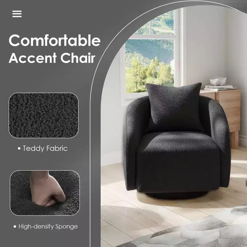 TUYOHW Swivel Accent Chair,Rotating Barrel Armchair with Back Pillow,Solid Wood Frame,Teddy Upholstered Chair for Living Room,Bedroom,Office