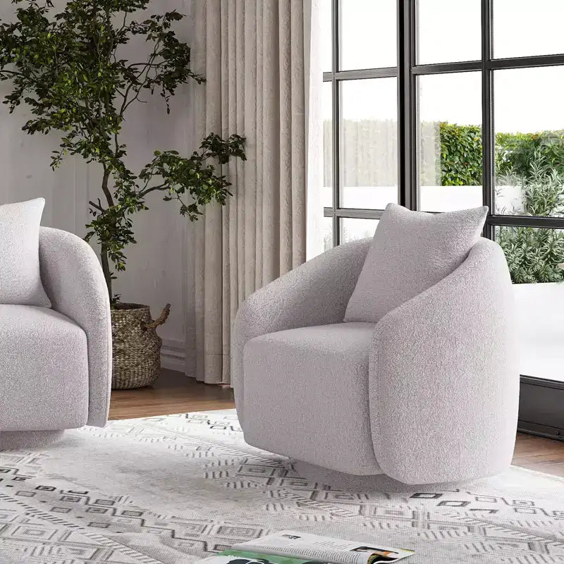 TUYOHW Swivel Accent Chair,Rotating Barrel Armchair with Back Pillow,Solid Wood Frame,Teddy Upholstered Chair for Living Room,Bedroom,Office