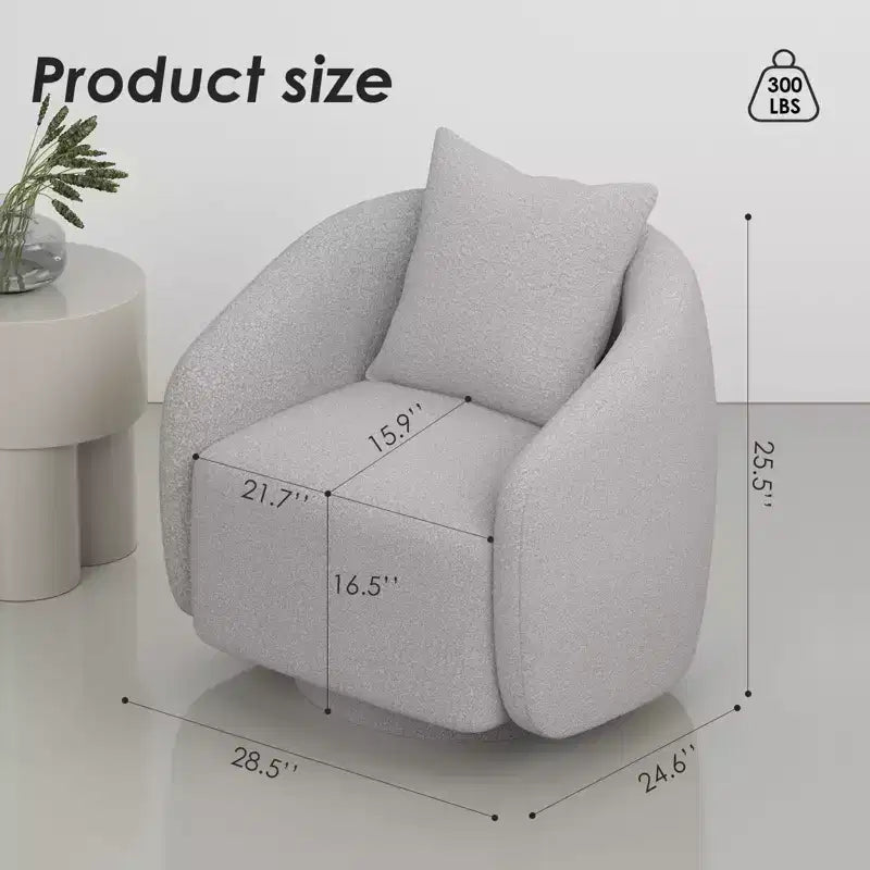 TUYOHW Swivel Accent Chair,Rotating Barrel Armchair with Back Pillow,Solid Wood Frame,Teddy Upholstered Chair for Living Room,Bedroom,Office