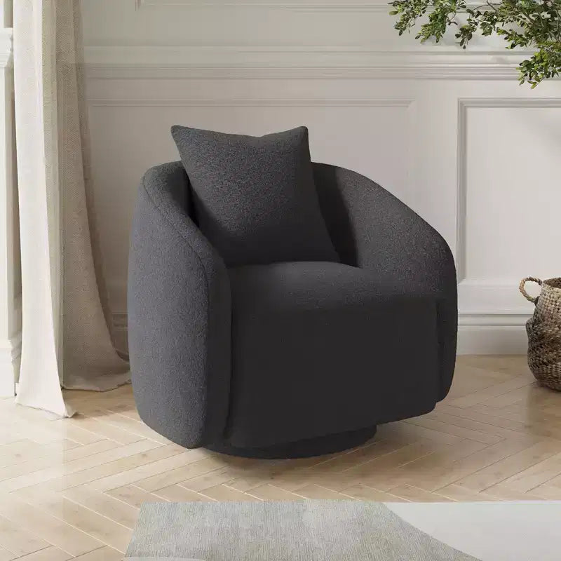 TUYOHW Swivel Accent Chair,Rotating Barrel Armchair with Back Pillow,Solid Wood Frame,Teddy Upholstered Chair for Living Room,Bedroom,Office