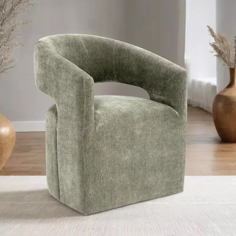 Fauteuil d'appoint TUYOHW avec dossier arrondi, accoudoirs, piètement pivotant, roulettes, assise ronde, tissu texturé neutre, fauteuil de salon ou de chambre