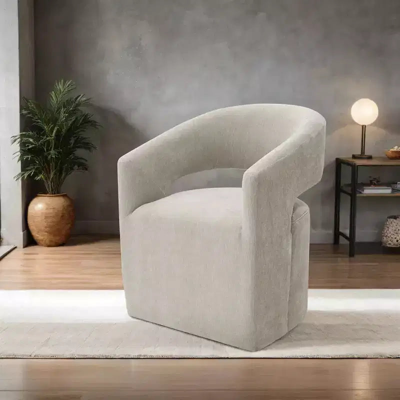 Fauteuil d'appoint TUYOHW avec dossier arrondi, accoudoirs, piètement pivotant, roulettes, assise ronde, tissu texturé neutre, fauteuil de salon ou de chambre