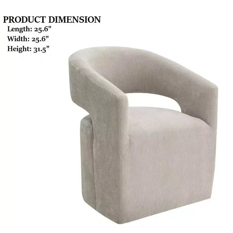 Fauteuil d'appoint TUYOHW avec dossier arrondi, accoudoirs, piètement pivotant, roulettes, assise ronde, tissu texturé neutre, fauteuil de salon ou de chambre