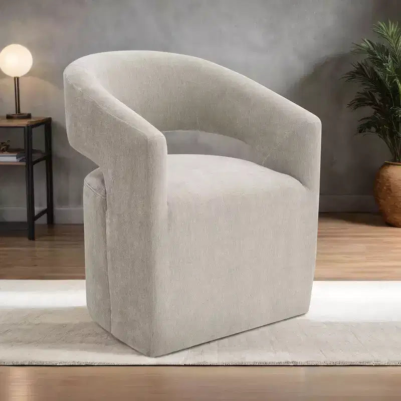 Fauteuil d'appoint TUYOHW avec dossier arrondi, accoudoirs, piètement pivotant, roulettes, assise ronde, tissu texturé neutre, fauteuil de salon ou de chambre