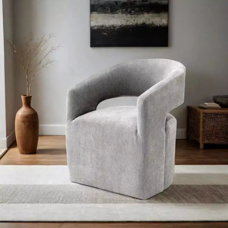 Fauteuil d'appoint TUYOHW avec dossier arrondi, accoudoirs, piètement pivotant, roulettes, assise ronde, tissu texturé neutre, fauteuil de salon ou de chambre