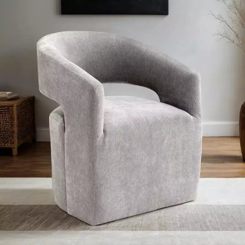 Fauteuil d'appoint TUYOHW avec dossier arrondi, accoudoirs, piètement pivotant, roulettes, assise ronde, tissu texturé neutre, fauteuil de salon ou de chambre