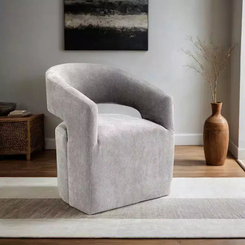 Fauteuil d'appoint TUYOHW avec dossier arrondi, accoudoirs, piètement pivotant, roulettes, assise ronde, tissu texturé neutre, fauteuil de salon ou de chambre