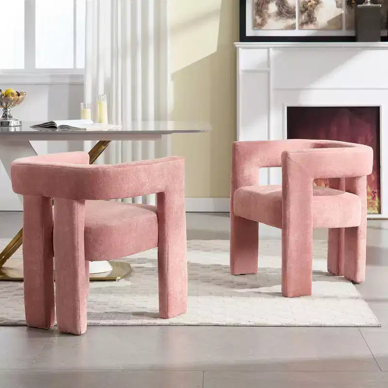 TUYOHW Chenille Fabric Accent Chairs Set of 2,Barrel Upholstered Armchairs with Solid Wood Legs,Lounge Chair for Living Room,Dining Room,Bedroom