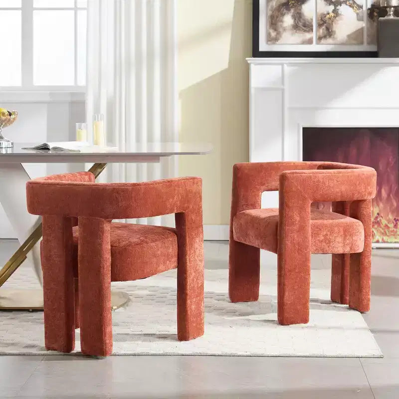TUYOHW Chenille Fabric Accent Chairs Set of 2,Barrel Upholstered Armchairs with Solid Wood Legs,Lounge Chair for Living Room,Dining Room,Bedroom