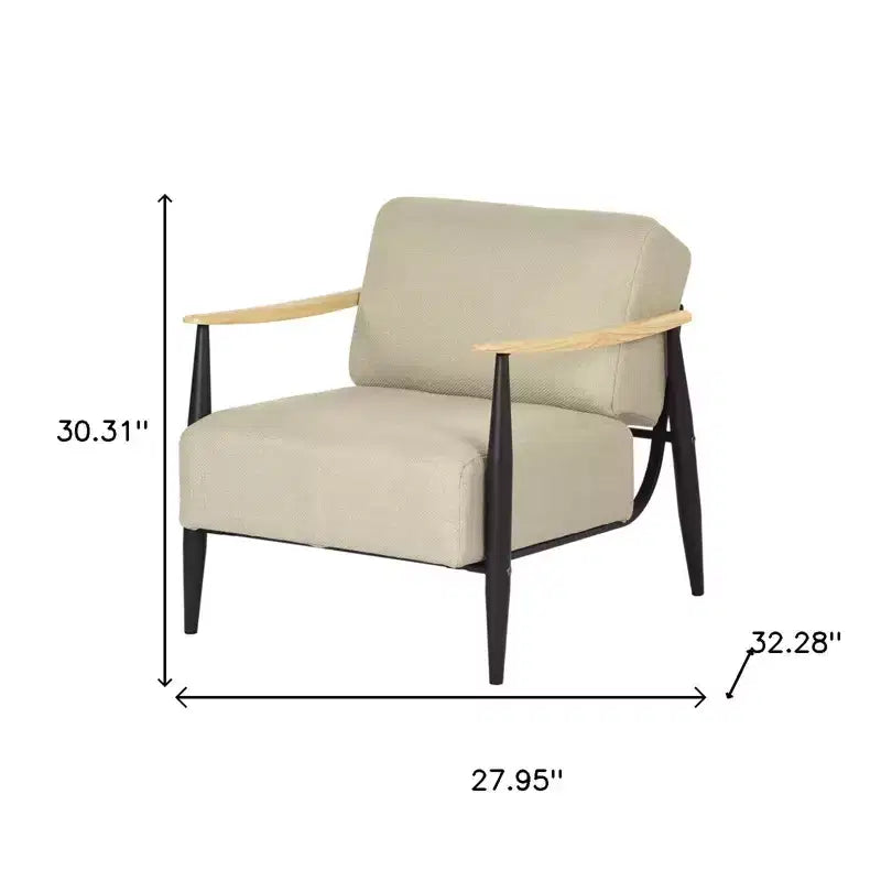 HomeRoots 28 Beige Black and Natural Upholstered Cushion and Solid Wood Arm Chair