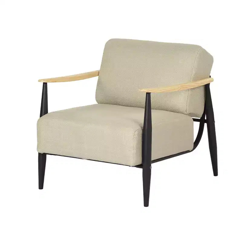 HomeRoots 28 Beige Black and Natural Upholstered Cushion and Solid Wood Arm Chair