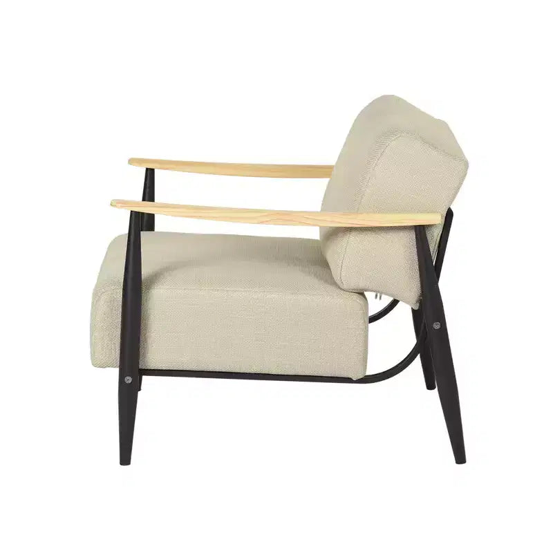 HomeRoots 28 Beige Black and Natural Upholstered Cushion and Solid Wood Arm Chair