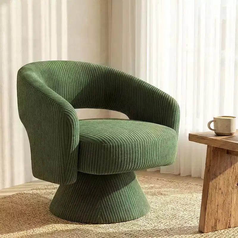 Swivel Barrel Accent Chair, Modern Upholstered Living Room Chair with Thick Padding for Reading, Green