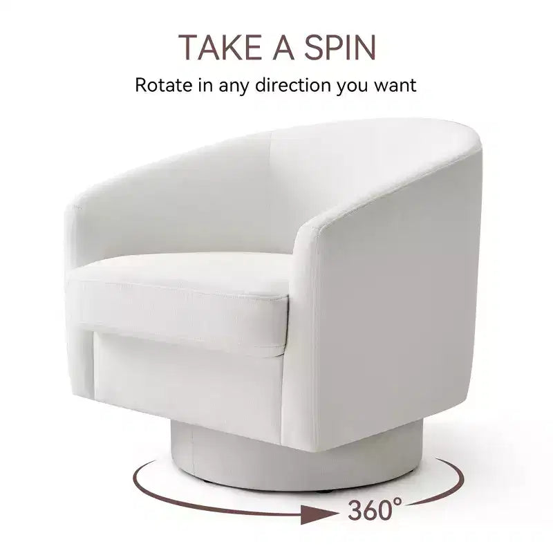 Dyonery Swivel Barrel Accent Chair, Modern Upholstered Armchair, 360 Comfy Reading Chair for Living Room & Bedroom, Fully Assembled
