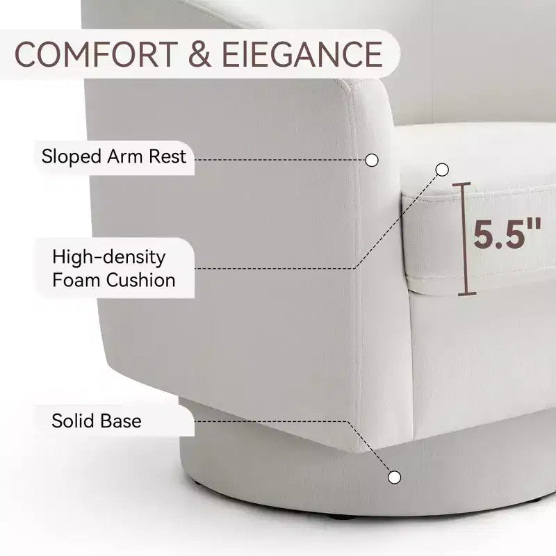 Dyonery Swivel Barrel Accent Chair, Modern Upholstered Armchair, 360 Comfy Reading Chair for Living Room & Bedroom, Fully Assembled