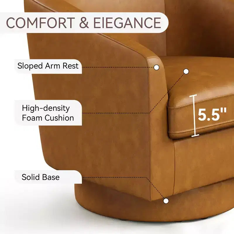 Dyonery Swivel Barrel Accent Chair, Modern Upholstered Armchair, 360 Comfy Reading Chair for Living Room & Bedroom, Fully Assembled
