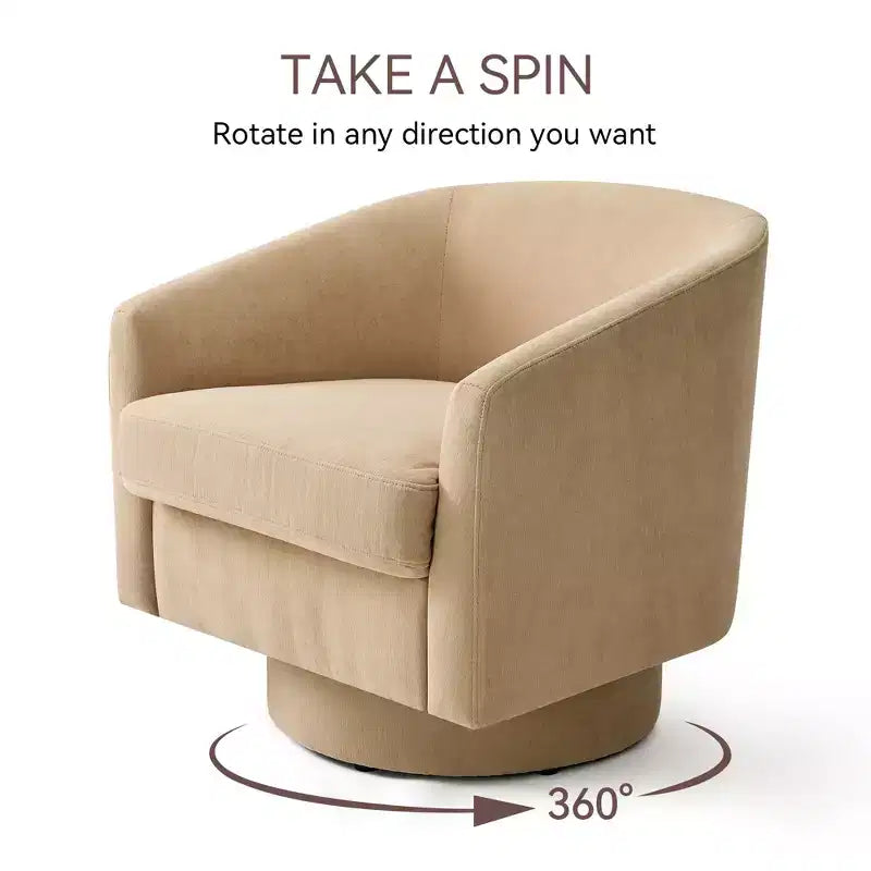 Dyonery Swivel Barrel Accent Chair, Modern Upholstered Armchair, 360 Comfy Reading Chair for Living Room & Bedroom, Fully Assembled