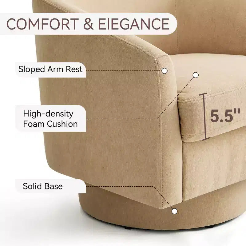 Dyonery Swivel Barrel Accent Chair, Modern Upholstered Armchair, 360 Comfy Reading Chair for Living Room & Bedroom, Fully Assembled