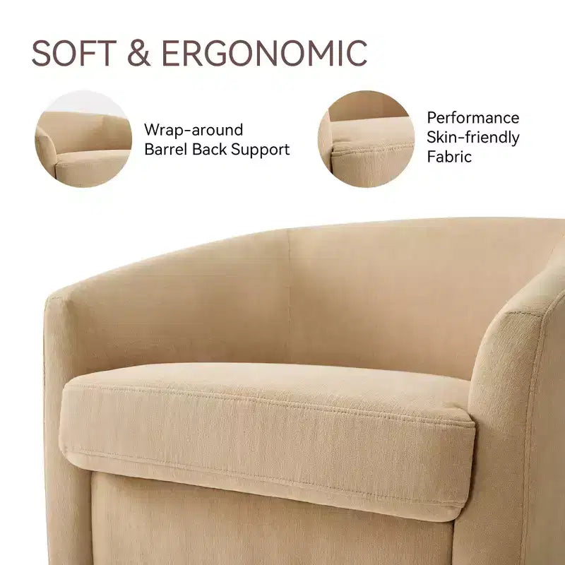 Dyonery Swivel Barrel Accent Chair, Modern Upholstered Armchair, 360 Comfy Reading Chair for Living Room & Bedroom, Fully Assembled