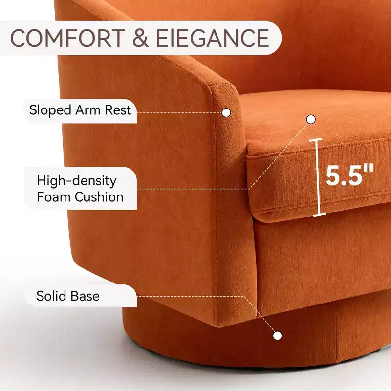 Dyonery Swivel Barrel Accent Chair, Modern Upholstered Armchair, 360 Comfy Reading Chair for Living Room & Bedroom, Fully Assembled