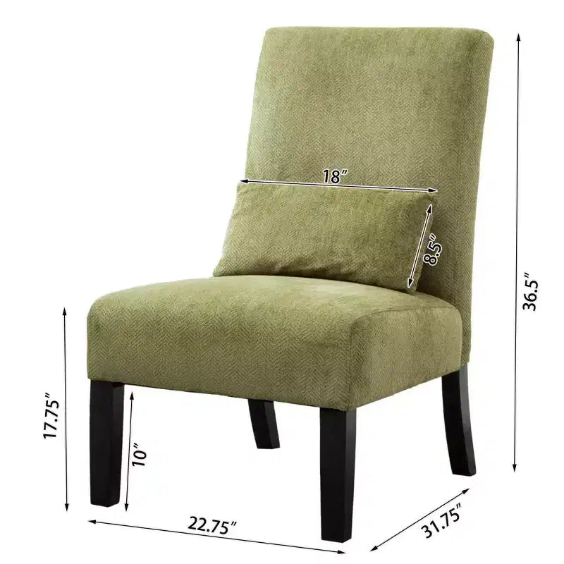 Fauteuil d'appoint moderne sans accoudoirs en tissu chenille avec oreiller, pieds en bois massif, chaise d'appoint à assise profonde pour le salon, la chambre ou le bureau - Panipeachy