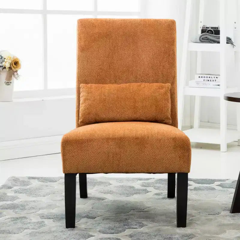 Fauteuil d'appoint moderne sans accoudoirs en tissu chenille avec oreiller, pieds en bois massif, chaise d'appoint à assise profonde pour le salon, la chambre ou le bureau - Panipeachy
