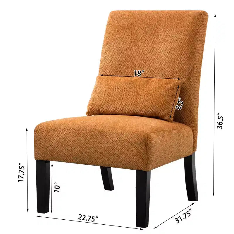 Fauteuil d'appoint moderne sans accoudoirs en tissu chenille avec oreiller, pieds en bois massif, chaise d'appoint à assise profonde pour le salon, la chambre ou le bureau - Panipeachy