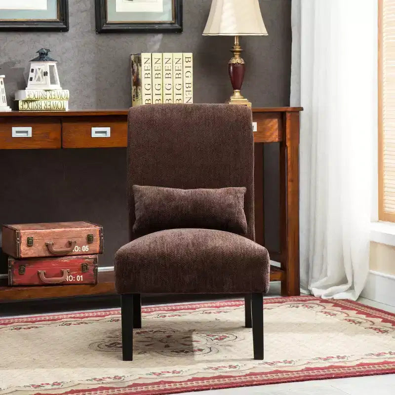 Fauteuil d'appoint moderne sans accoudoirs en tissu chenille avec oreiller, pieds en bois massif, chaise d'appoint à assise profonde pour le salon, la chambre ou le bureau - Panipeachy